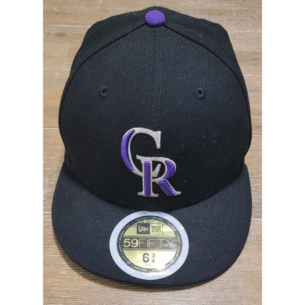 Colorado Rockies Black Hat New Era 59FIFTY On Field Fitted 6 3/4 Youth Kids MLB